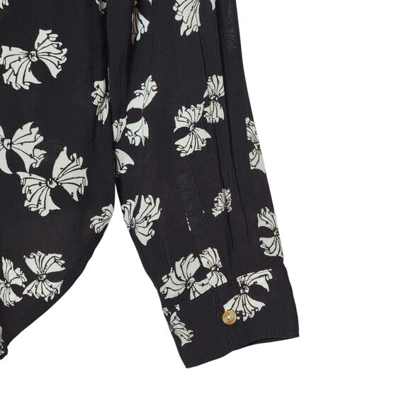 Anthropologie Maeve Black White Bow Print Shirt Long Sleeve Feminine Blouse 4 - Picture 12 of 16